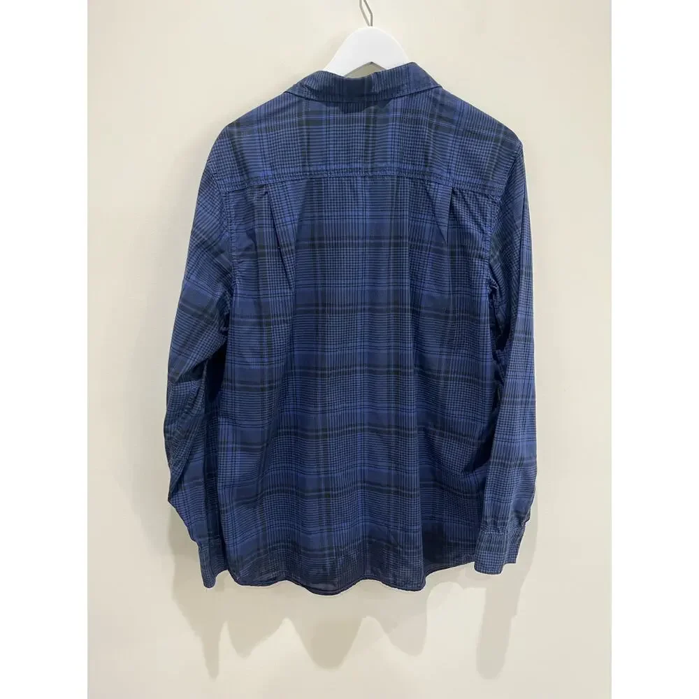 The North Face Mens Button Up Shirt L Long Sleeve Pocket Plaid Flannel Dark Blue